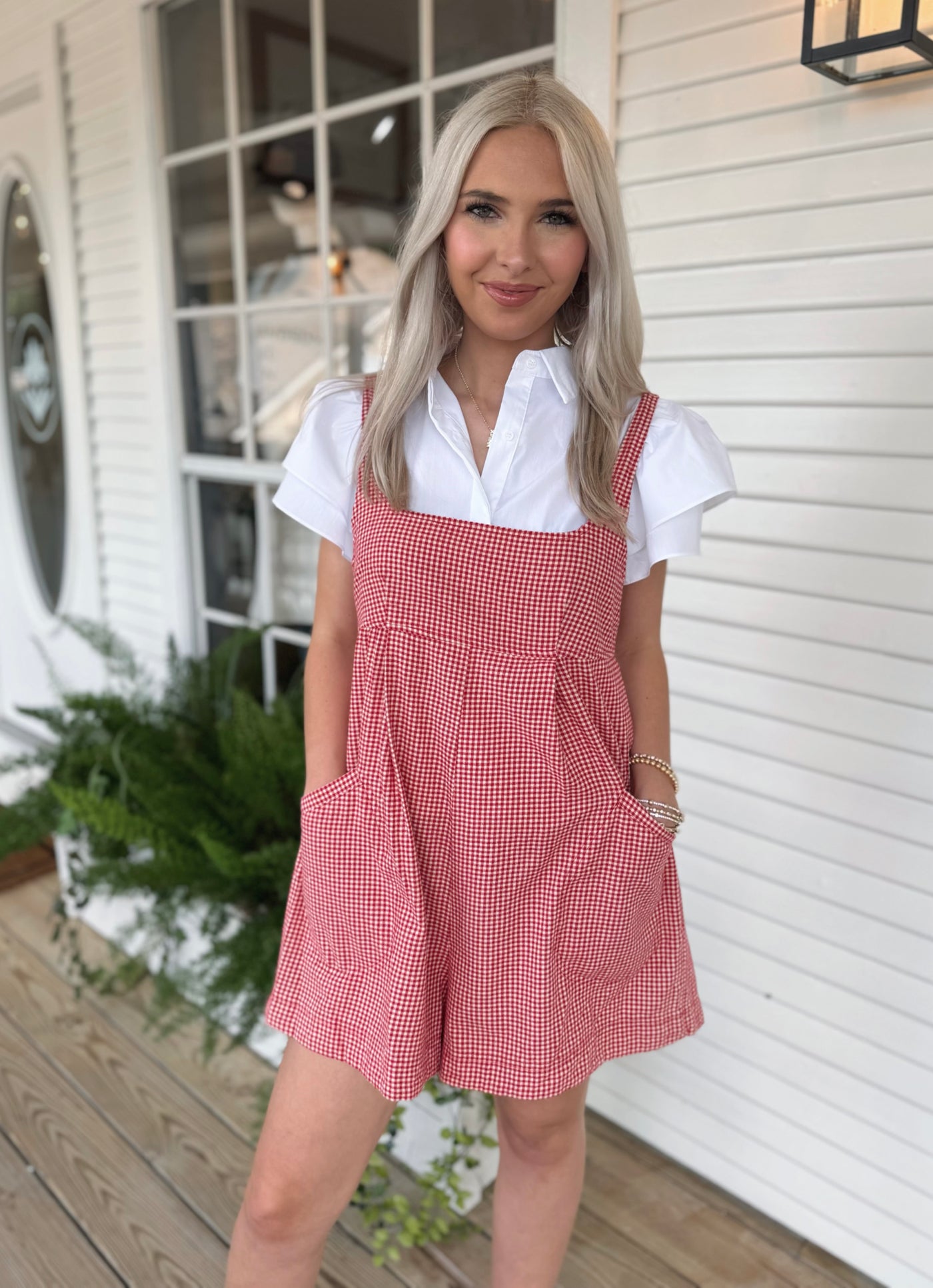 Red and White Gingham Romper