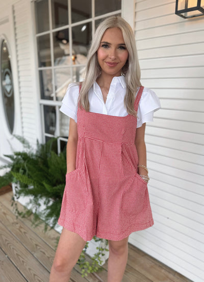 Red and White Gingham Romper