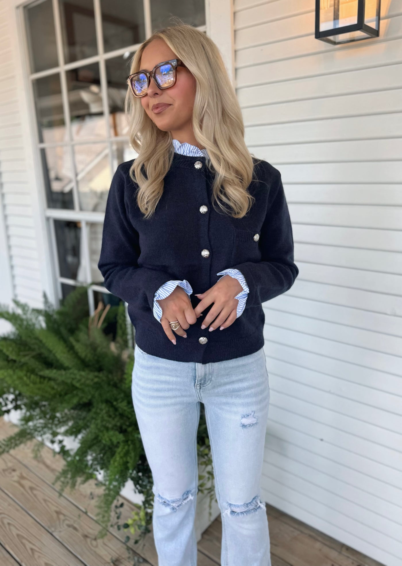 Navy Button Up Sweater