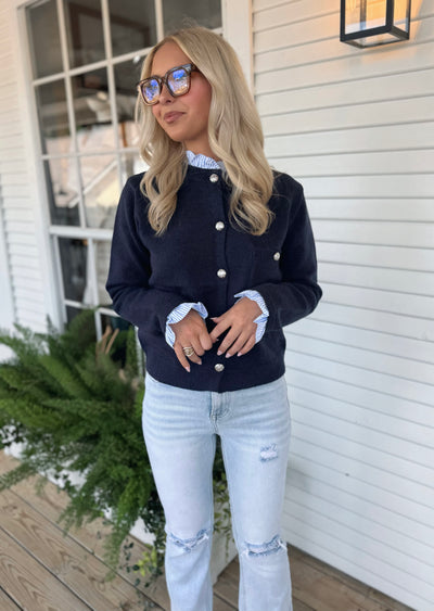 Navy Button Up Sweater