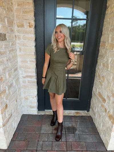 Olive Green Tie Back Denim Dress