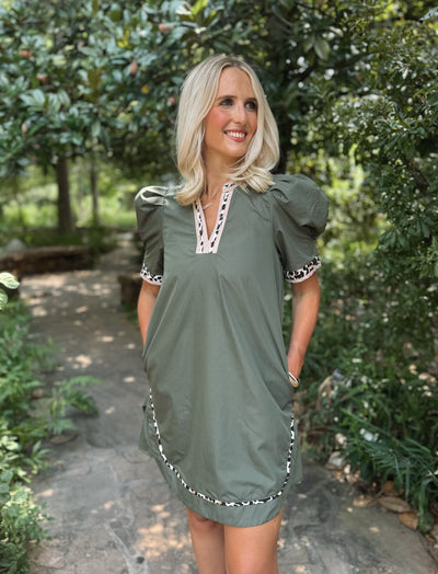 Olive Green Leopard Dress