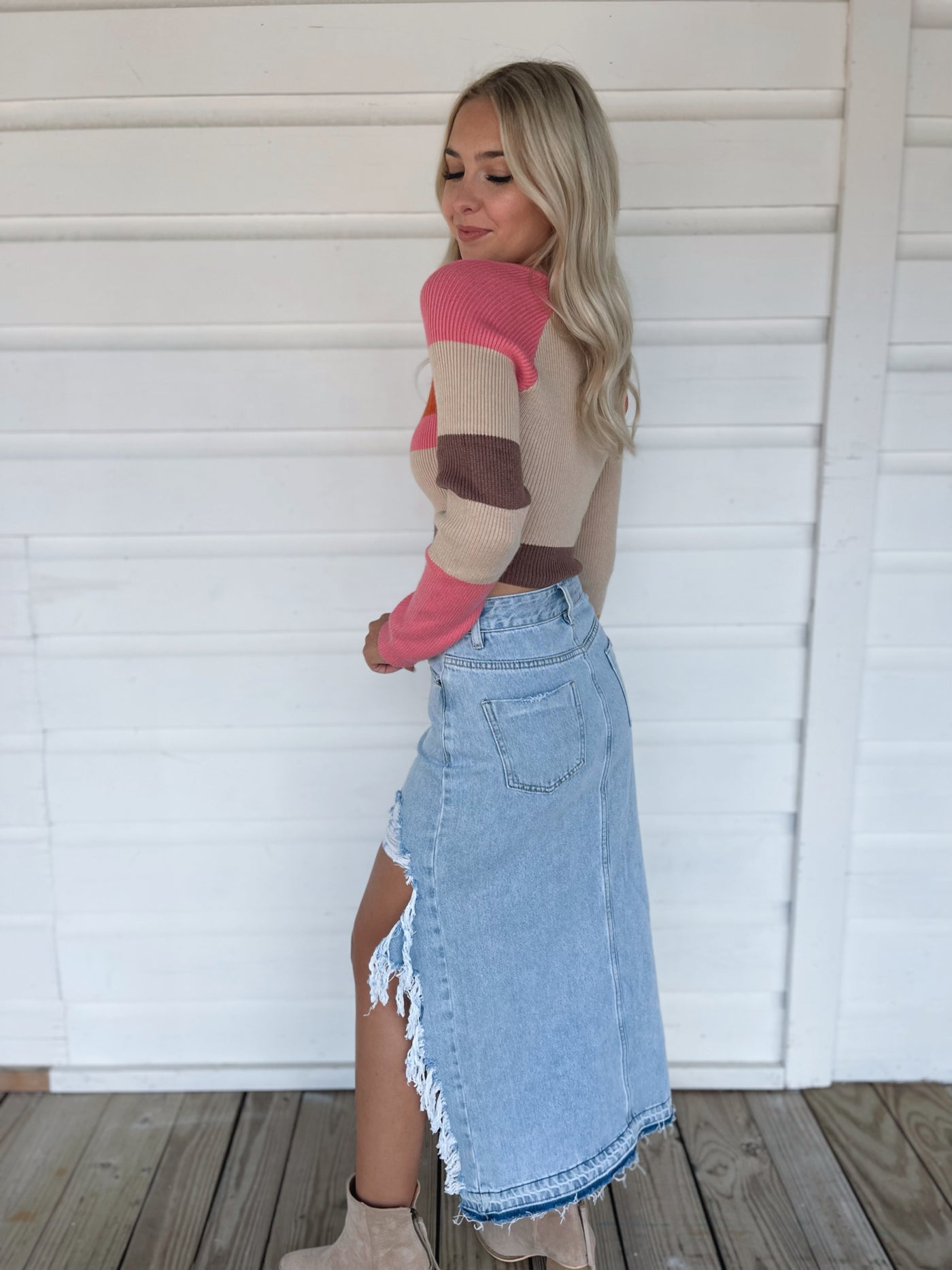 Color Block Striped Crop Sweated