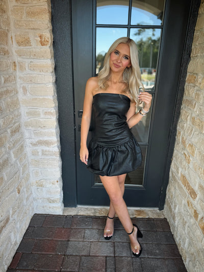 Black Leather Strapless Dress