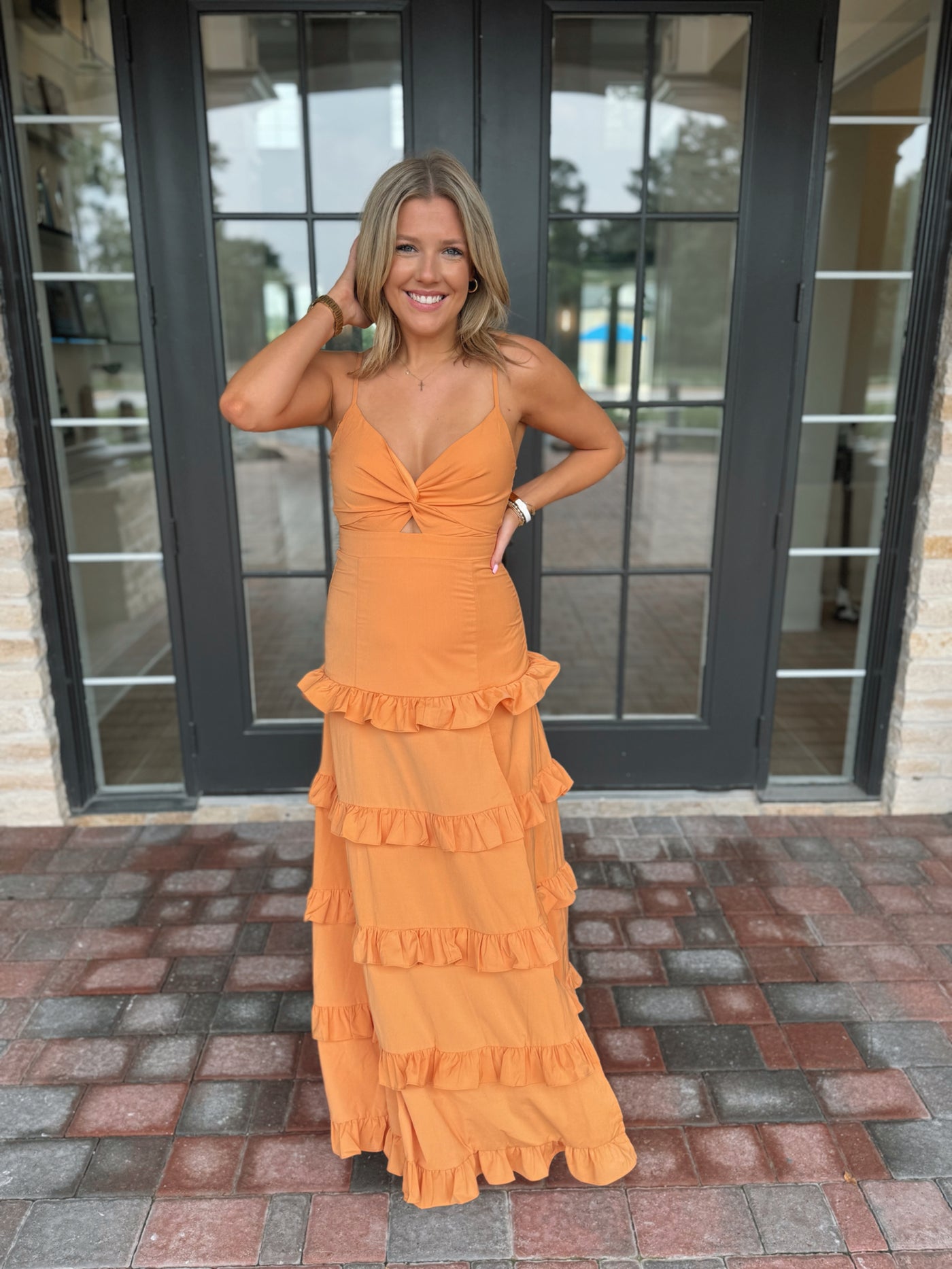 Orange Twist Knot Maxi Dress