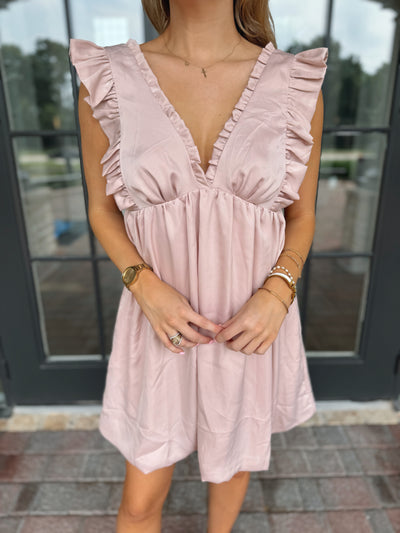 Pink Satin Ruffle Dress