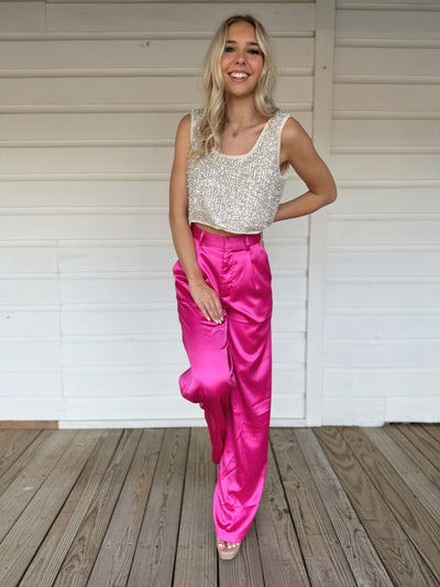 Nude Pearl Sleeveless Crop Top