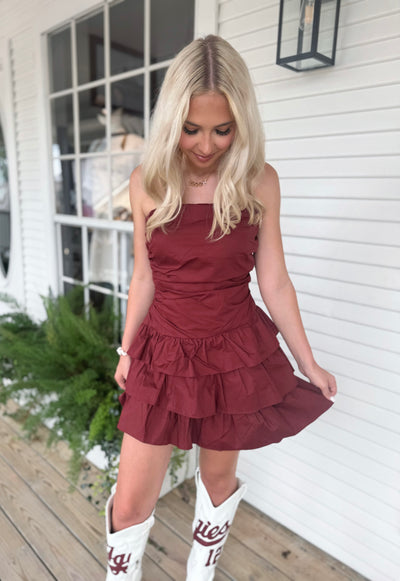 Maroon Ruffle Romper Dress