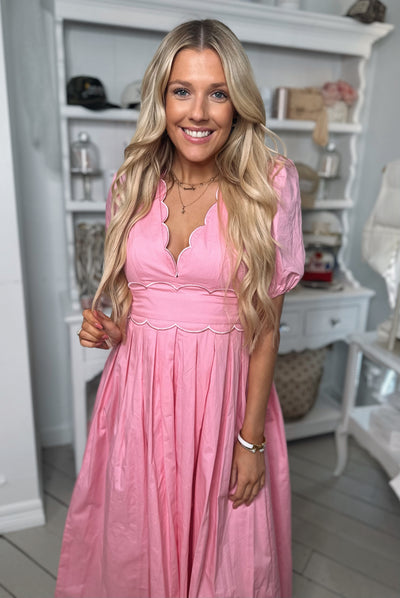 Pink Scallop Maxi Dress