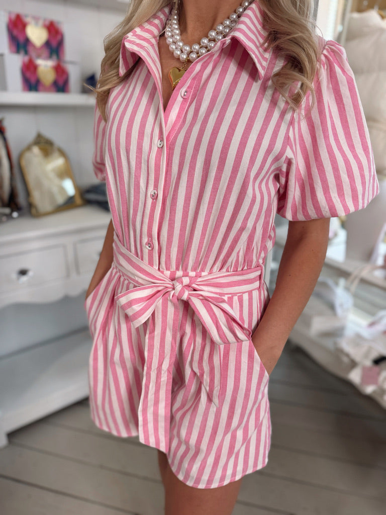 Pink & White Striped Romper