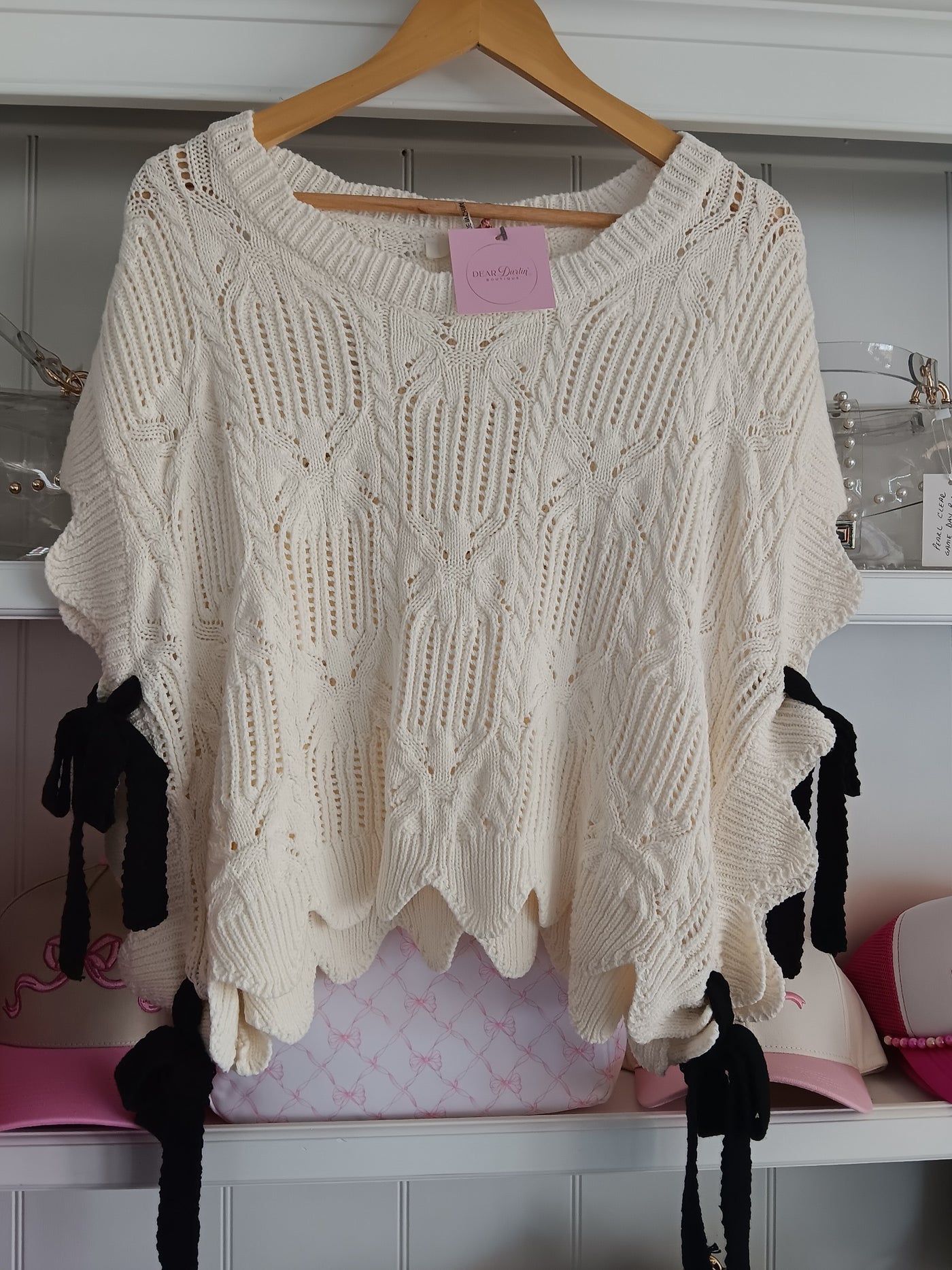 Cream Bow Tie Side Sweater Top