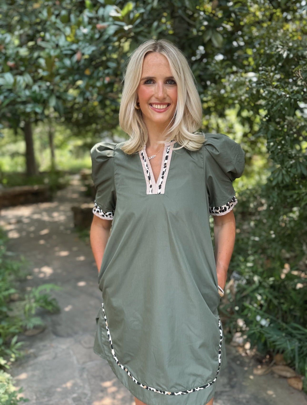 Olive Green Leopard Dress