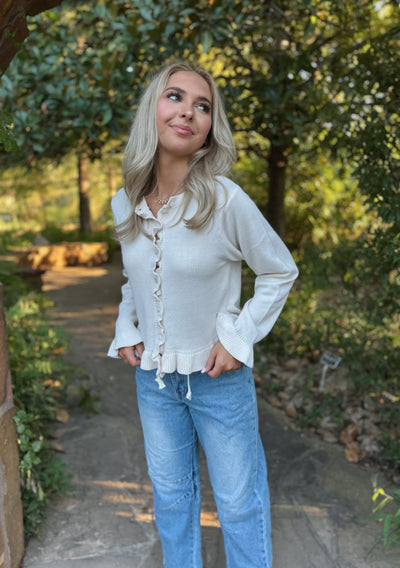 Cream Ruffle Cardigan Sweater