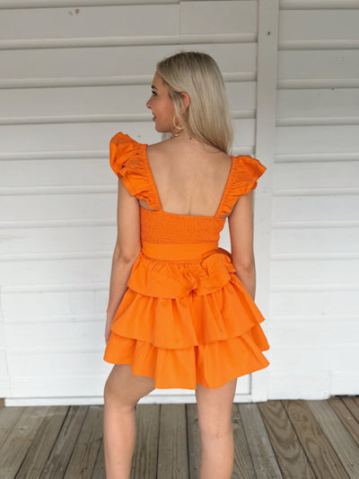 Orange Ruffle Tier Romper