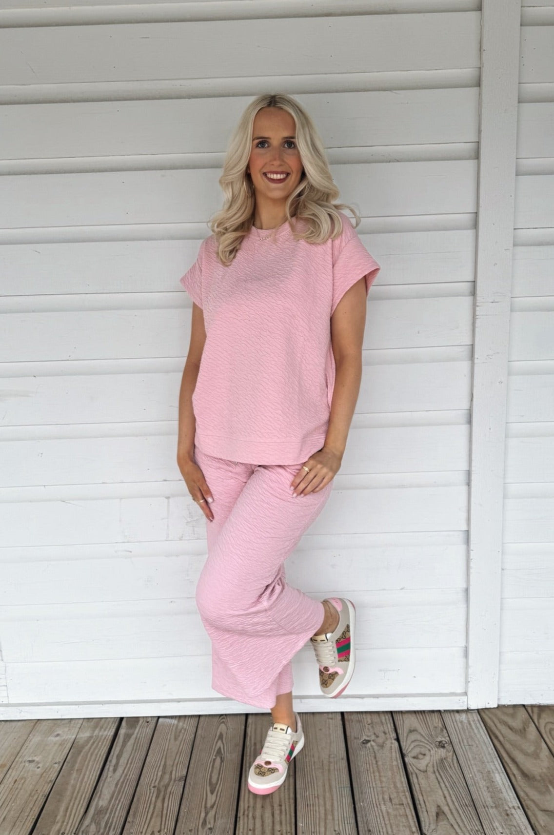 Pink Textured Pants Set