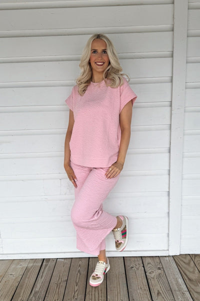 Pink Textured Pants Set