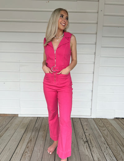 Pink Denim Jumpsuit