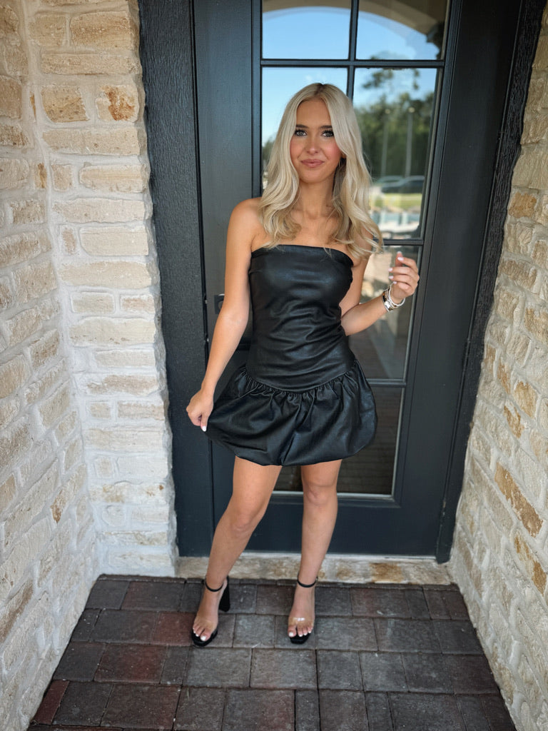 Black Leather Strapless Dress