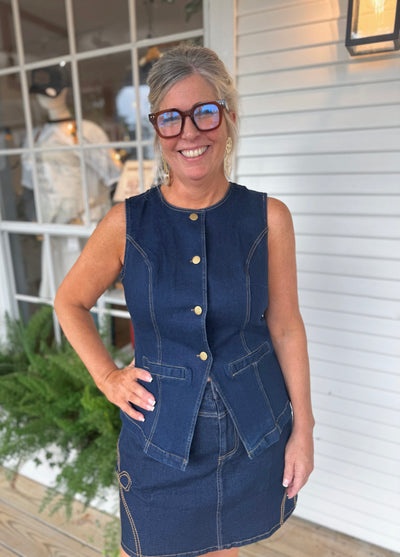 Dark Denim Blazer Vest
