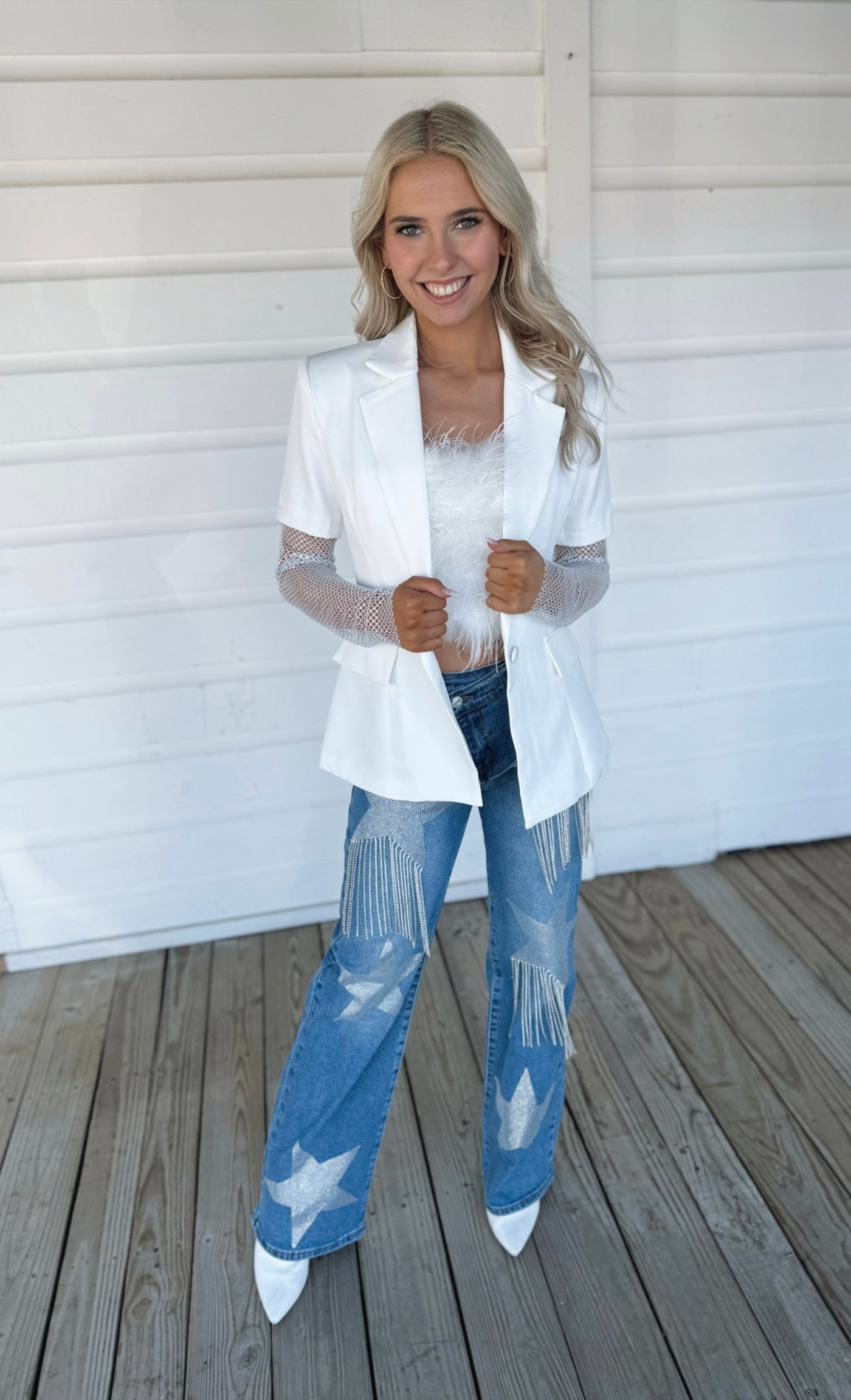 White Rhinestone Blazer