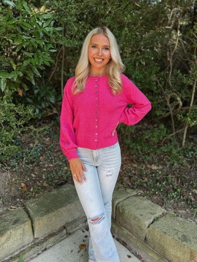 Pink cardigan sweater