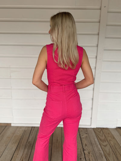 Pink Denim Jumpsuit