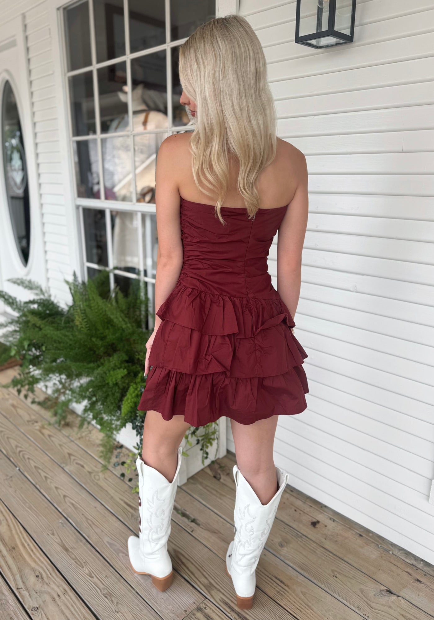 Maroon Ruffle Romper Dress