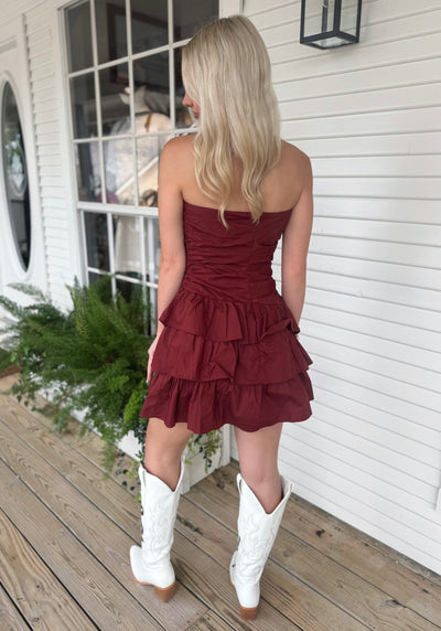 Maroon Ruffle Romper Dress