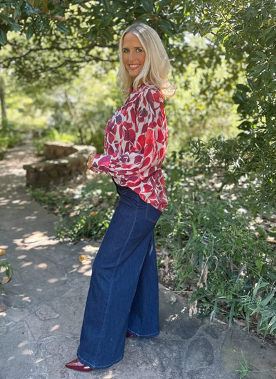 Red Leaf Button Down Blouse
