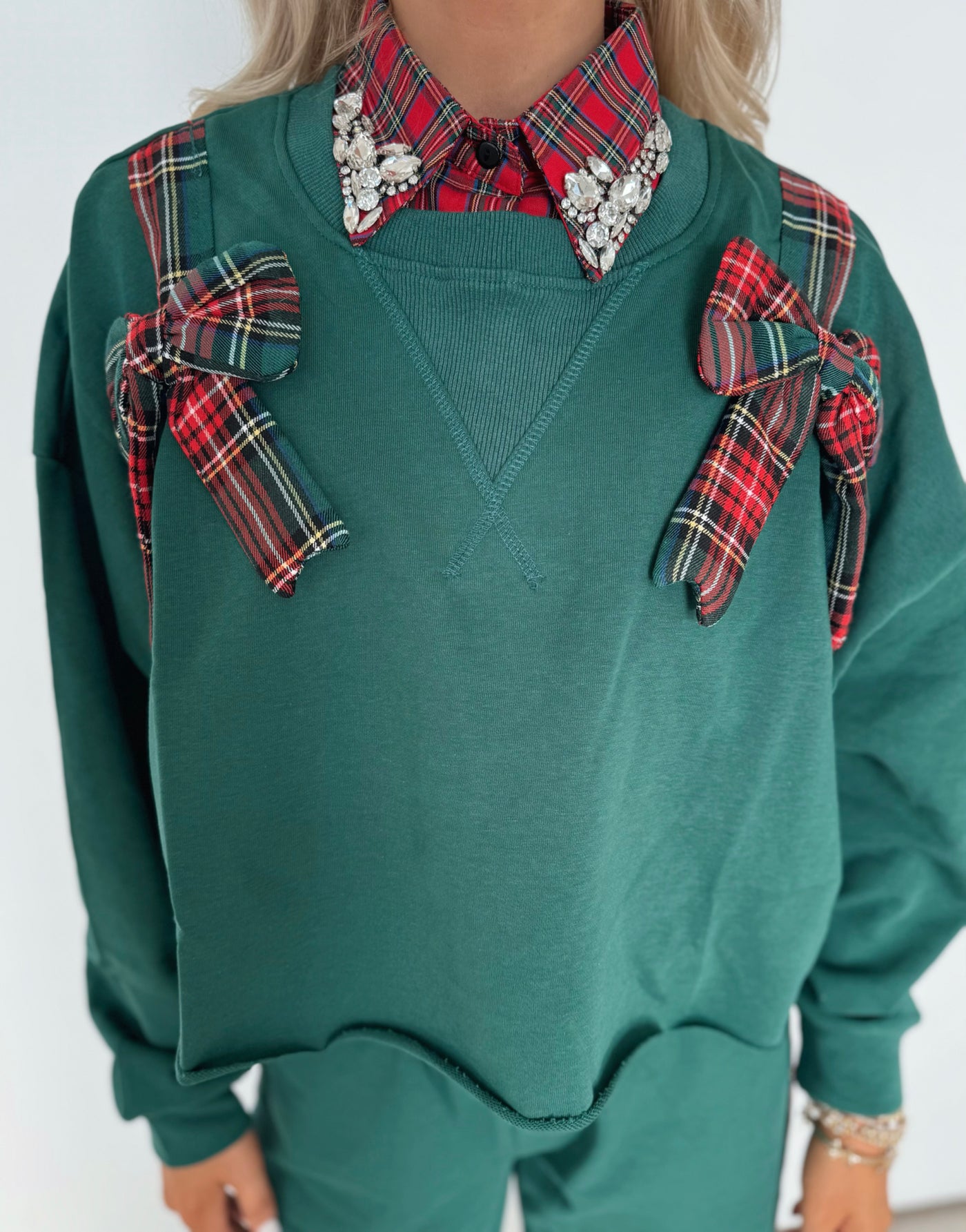 Green & Plaid Sweatpants and Top Set