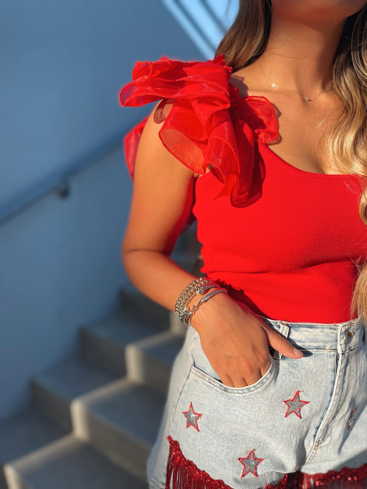 Red Ruffle Crop Top