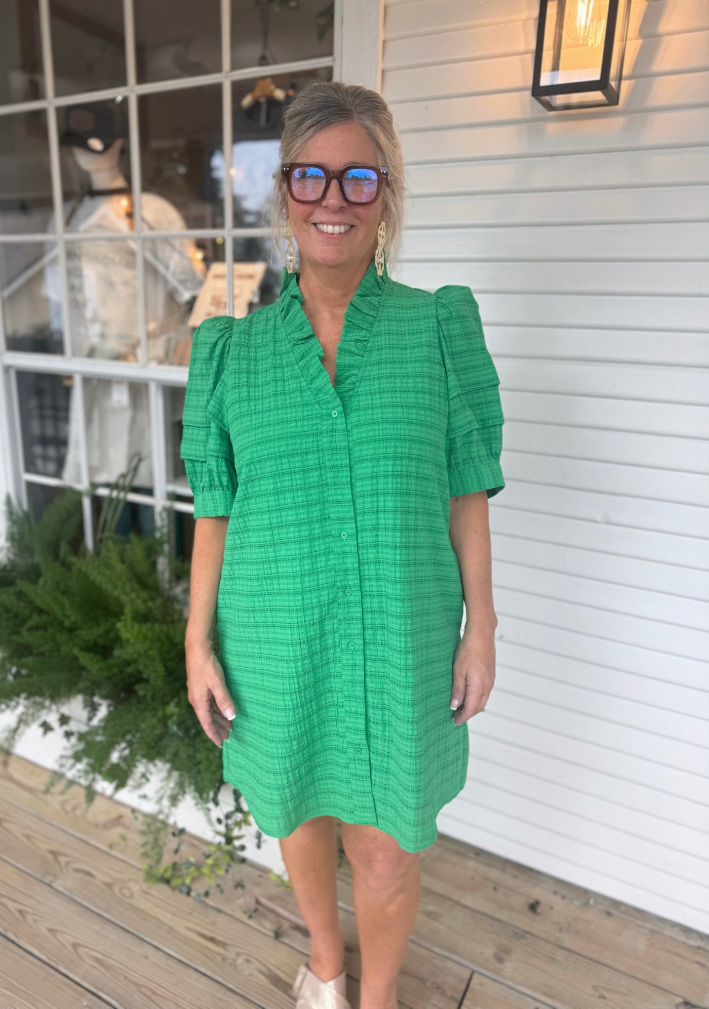 Green Ruffle Collar Dress