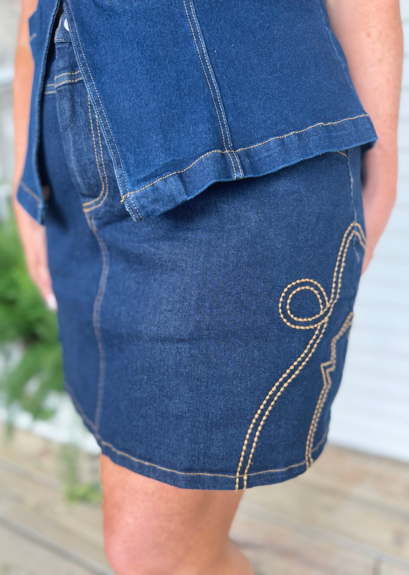 Dark Denim Embroidered Skirt