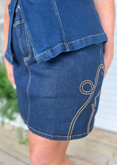 Dark Denim Embroidered Skirt