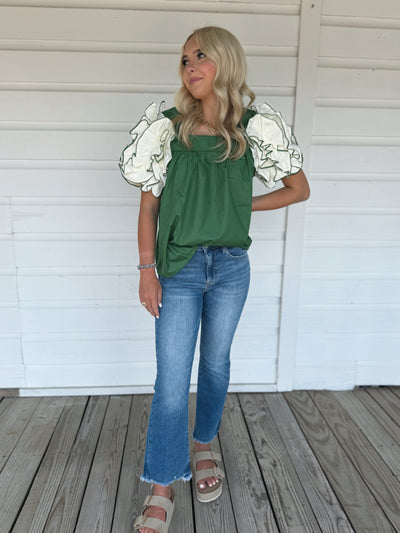 Green Ruffle Sleeve Top