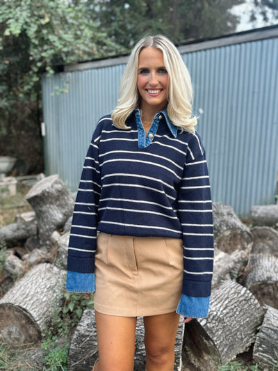 Stripe Denim Combo Top