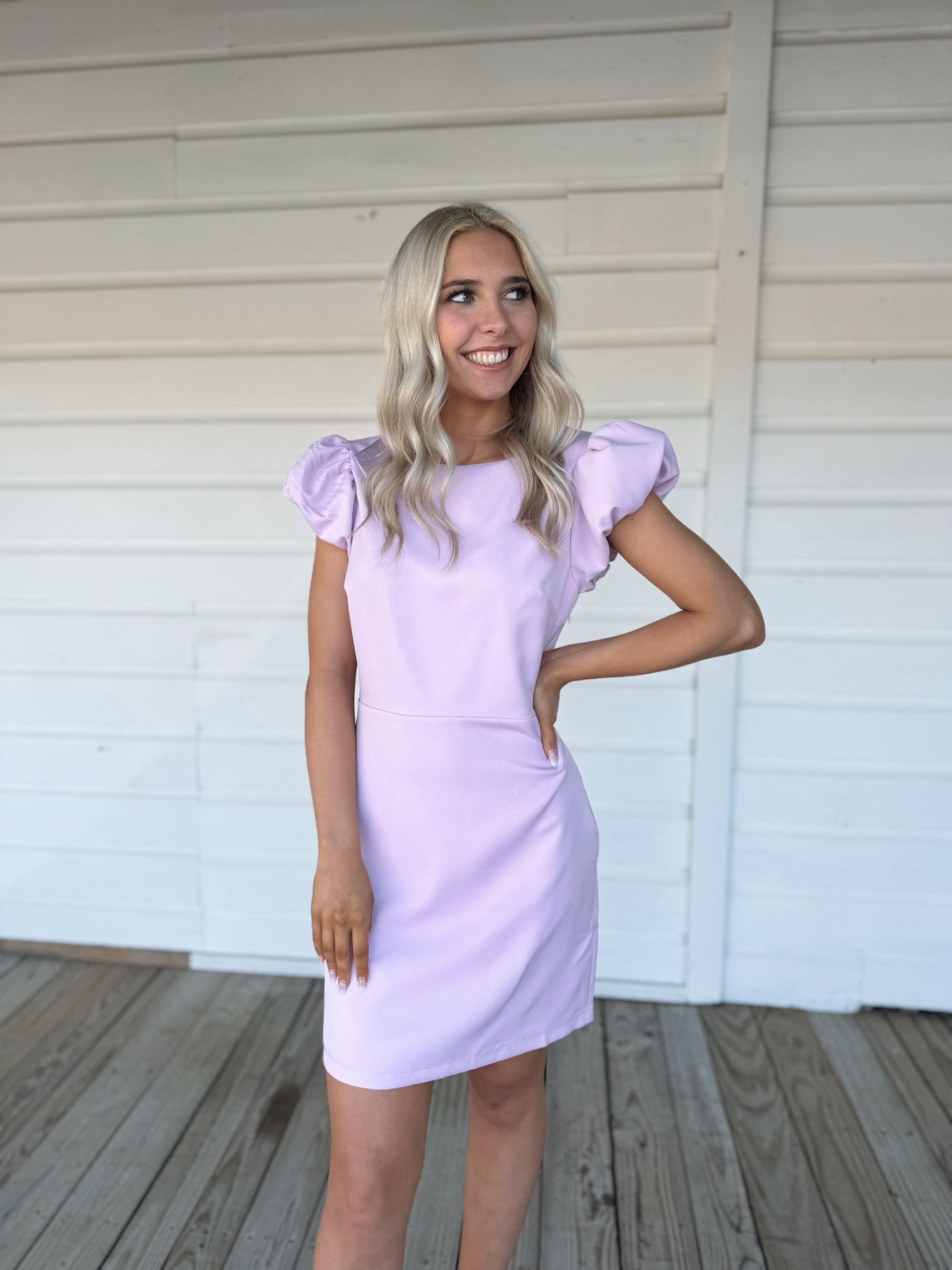 Lavender Ruffle Sleeve Dress