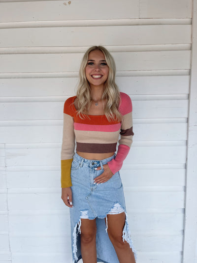 Color Block Striped Crop Sweated