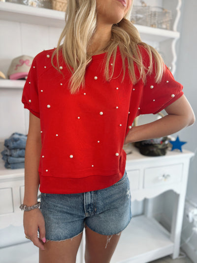 Red Pearl Embellished Top