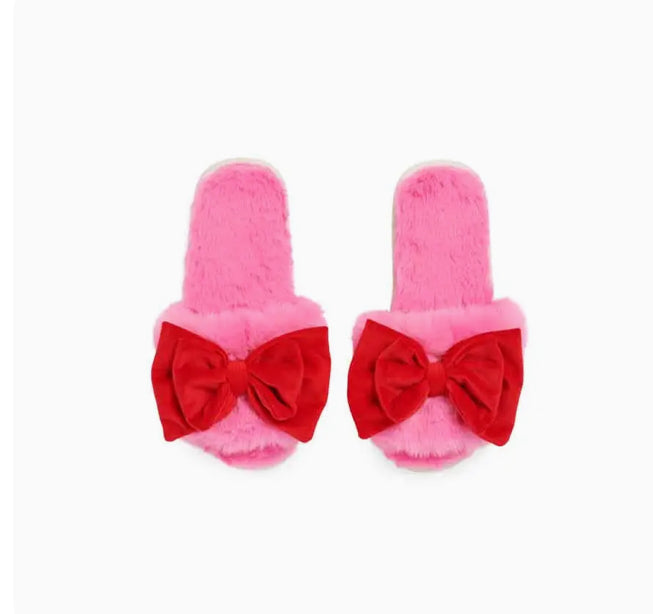 Pink with Red Bow Slippers