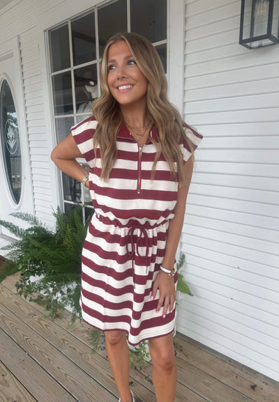 Burgundy striped romper