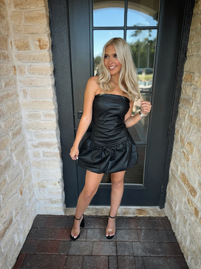 Black Leather Strapless Dress