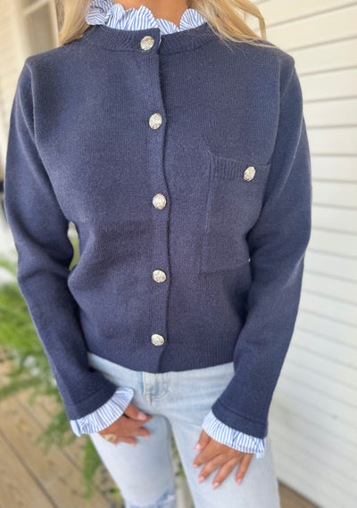 Navy Button Up Sweater