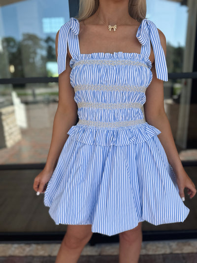 Blue Striped Bubble Mini Dress