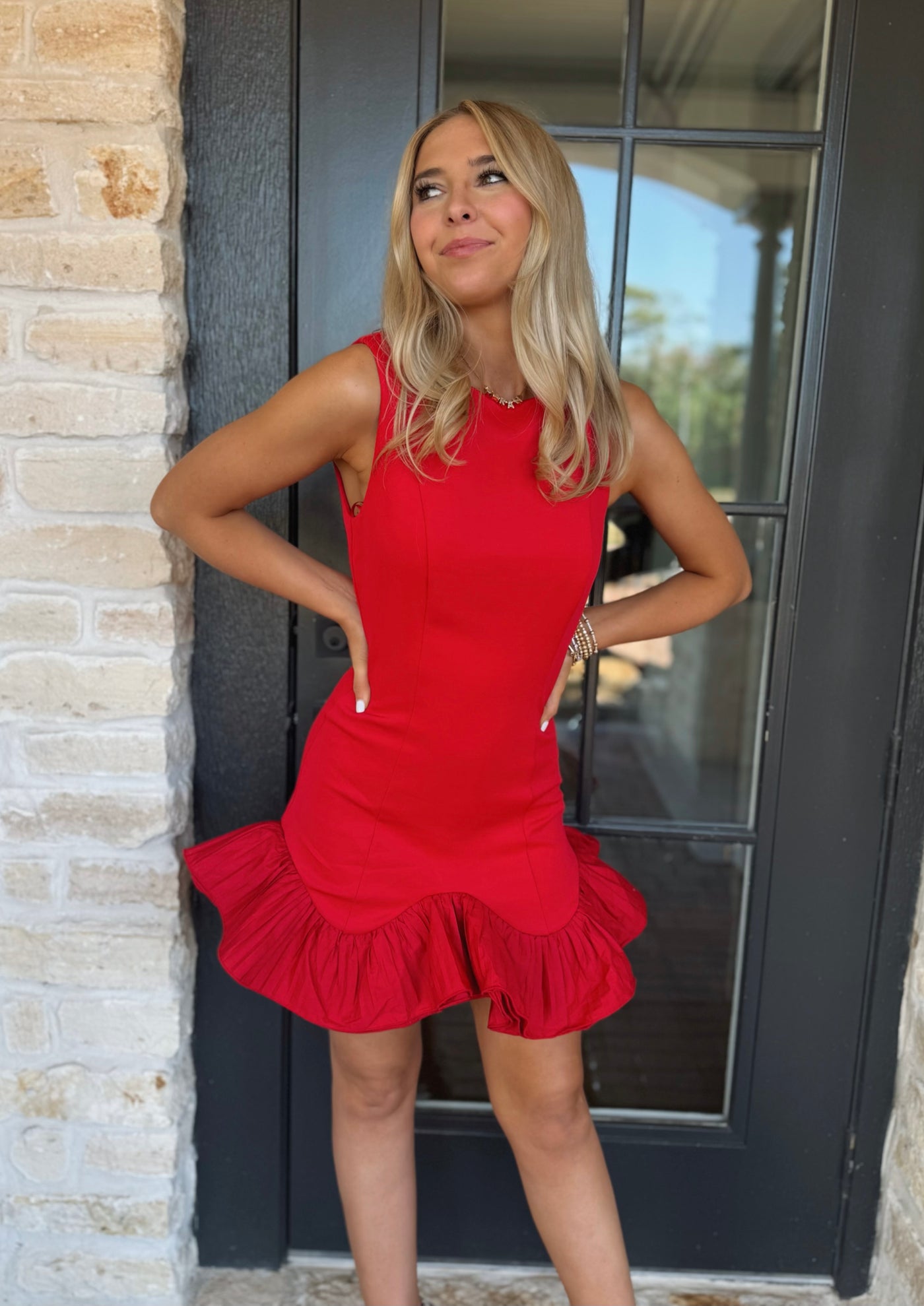 Red Dress Ruffle Bottom