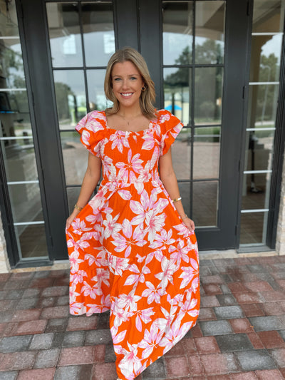 Orange Floral Maxi Dress