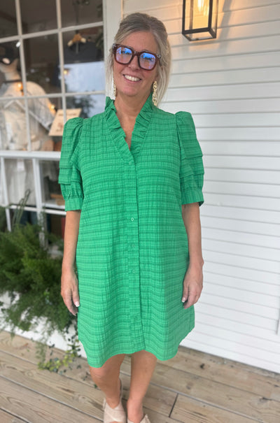Green Ruffle Collar Dress