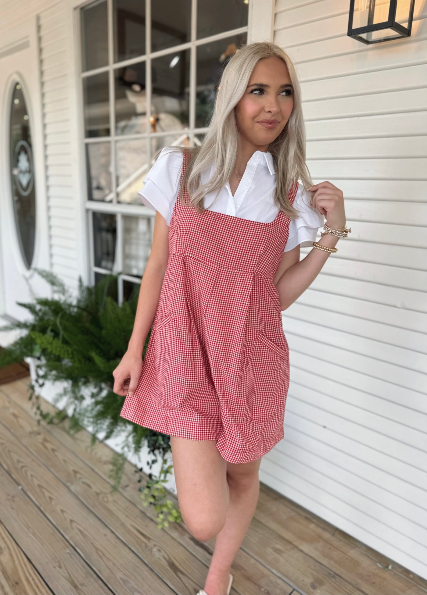 Red and White Gingham Romper