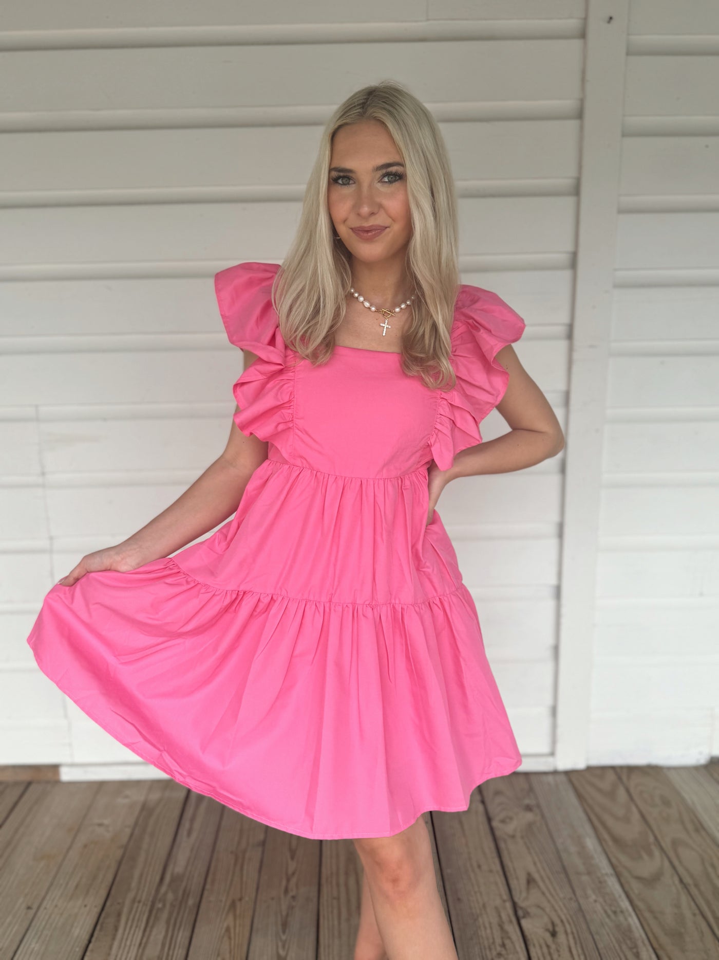 Pink Ruffle Sleeve Dress