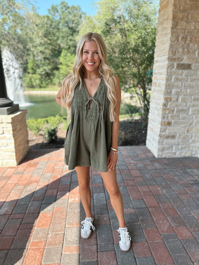 Olive Green Denim Romper